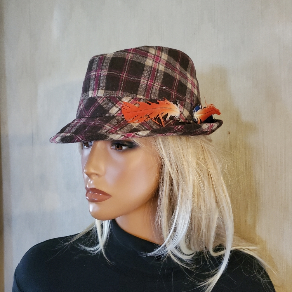 Women's Plaid Fedora Hat with‎ Feathers Everyday Fashion Wool Cotton Poly Sporty